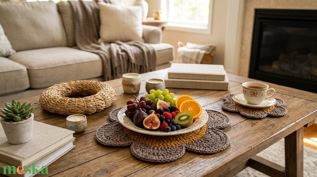 horgolt tányér-, poháralátét - otthon & életmód - konyhafelszerelés, tálalás - tálalás - tányér- és poháralátét - Meska.hu