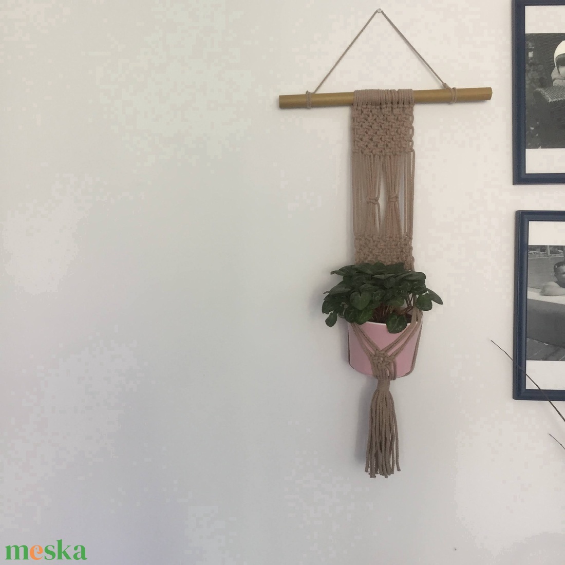 Virágtartó, makramé, cappucino barna - otthon & életmód - dekoráció - virágdísz és tartó - virágtartó - Meska.hu
