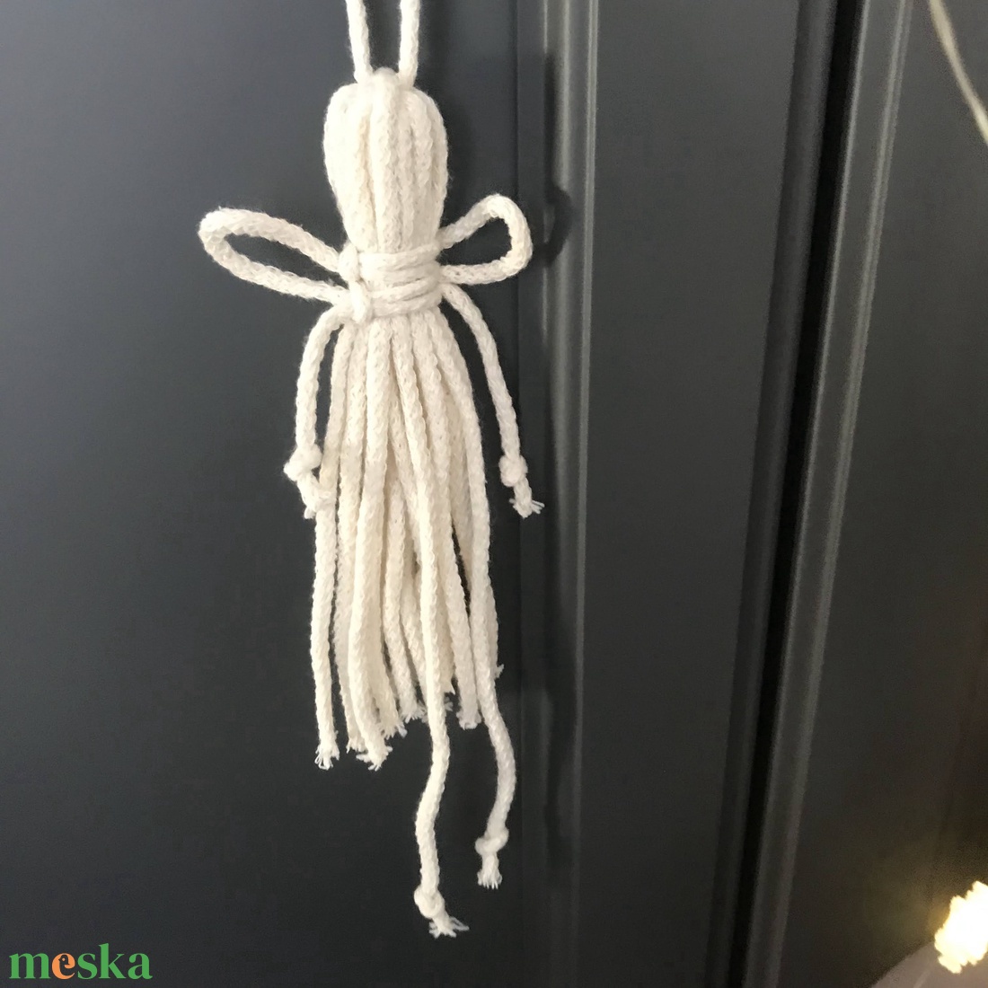 Angyalka karácsonyi dísz, makramé,krém - karácsony - karácsonyi lakásdekoráció - karácsonyfadíszek - Meska.hu