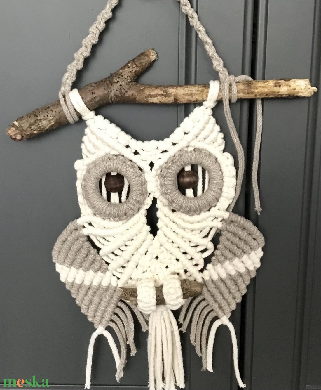 Falidísz, makramé, világosbarna és bézs - otthon & életmód - dekoráció - fali és függő dekoráció - falra akasztható dekor - Meska.hu