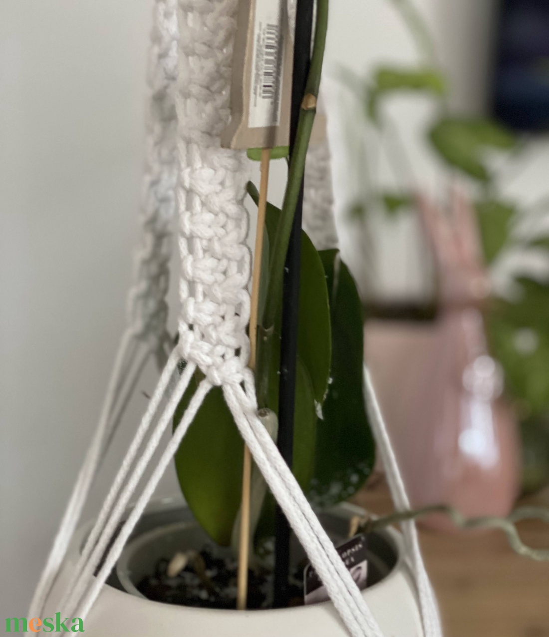 Virágtartó, makramé, fehér - otthon & életmód - virágdekoráció - virágtartó - függő virágtartó - Meska.hu