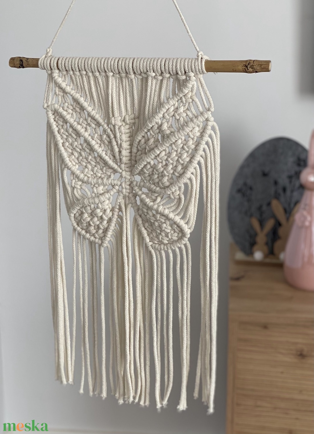Falidísz, makramé, krém színű - otthon & életmód - dekoráció - fali és függő dekoráció - falra akasztható dekor - Meska.hu