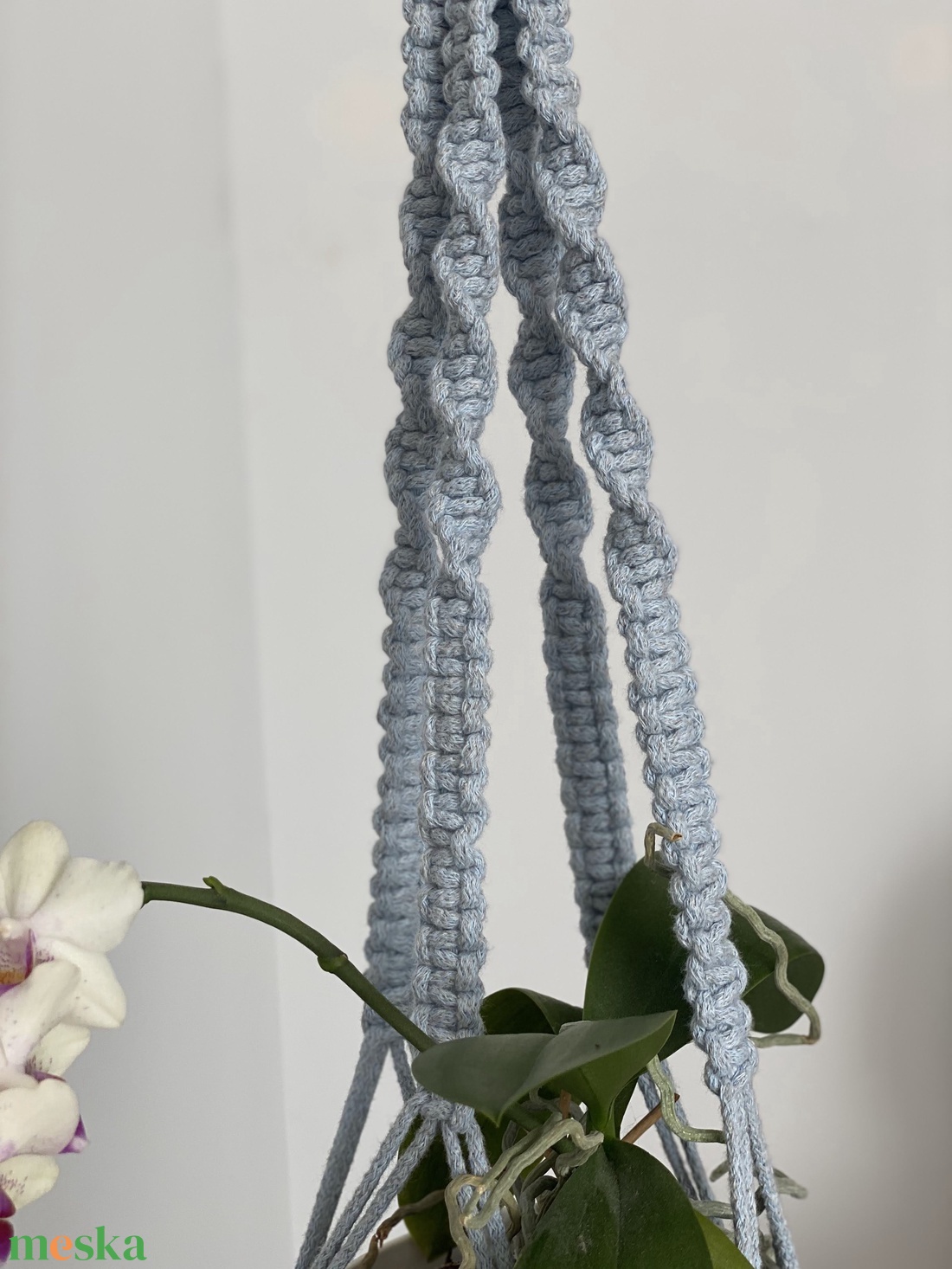 Virágtartó, makramé, kék színű - otthon & életmód - virágdekoráció - virágtartó - függő virágtartó - Meska.hu
