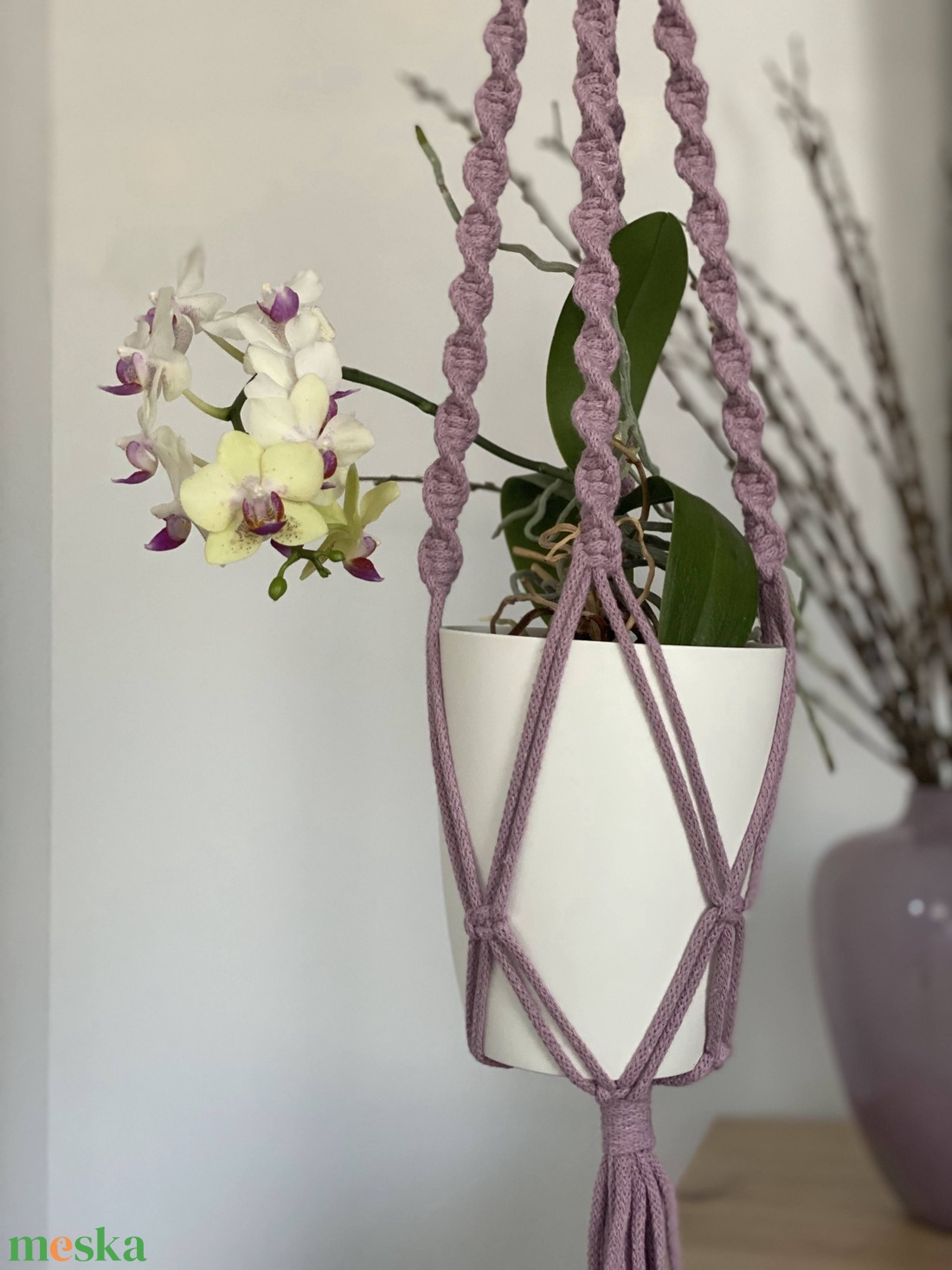 Virágtartó, makramé, llia - otthon & életmód - virágdekoráció - virágtartó - függő virágtartó - Meska.hu
