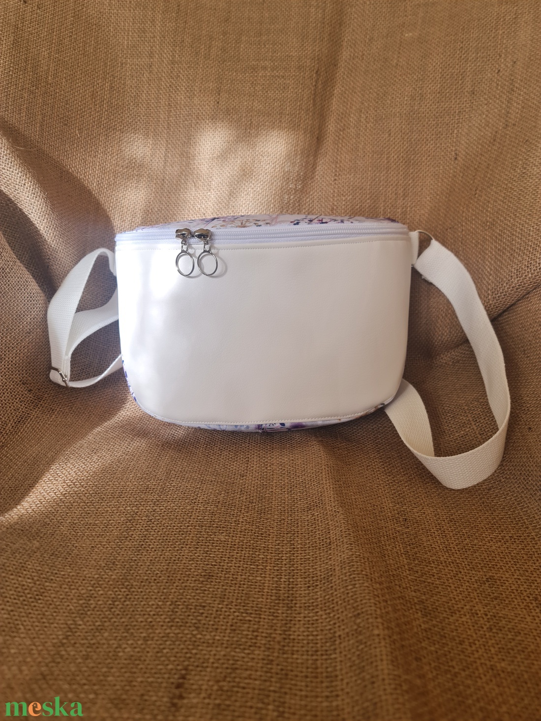 Oldaltáska fehér-pitypang mintás - táska & tok - kézitáska & válltáska - vállon átvethető táska - Meska.hu