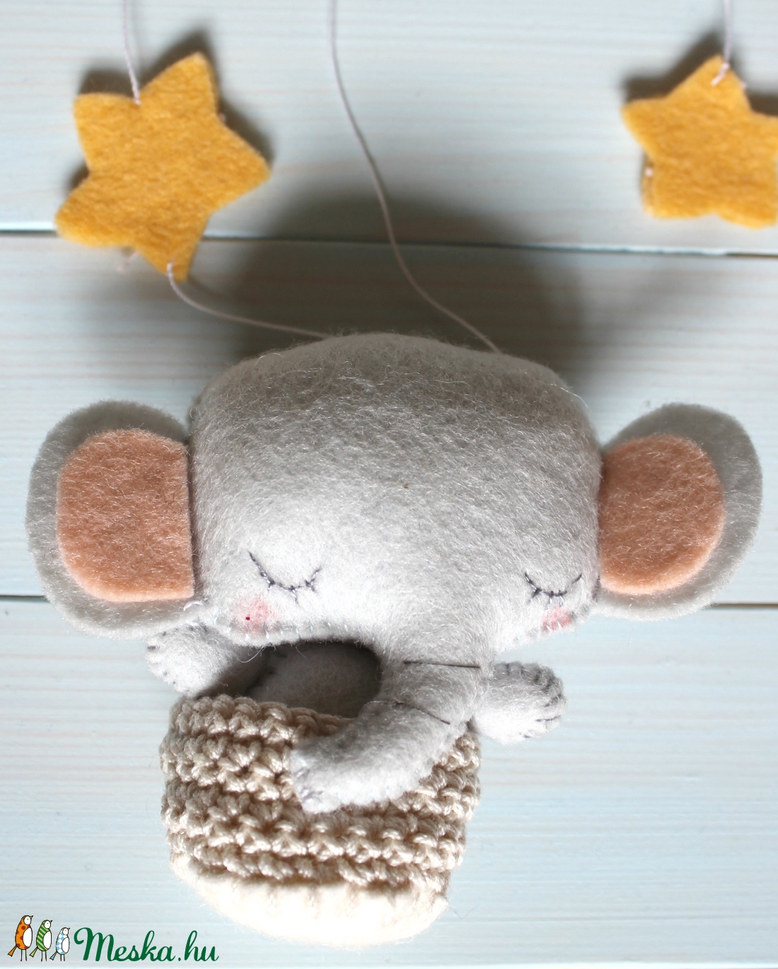 BABAFORGÓ, Elefántos babaszoba, Elefánt, Hőlégballon, Felhő, Kiságyforgó, Babaszoba, Kismama, Babaágy, Csillagok - baba - mama - baba játékok - kiságyforgó - Meska.hu