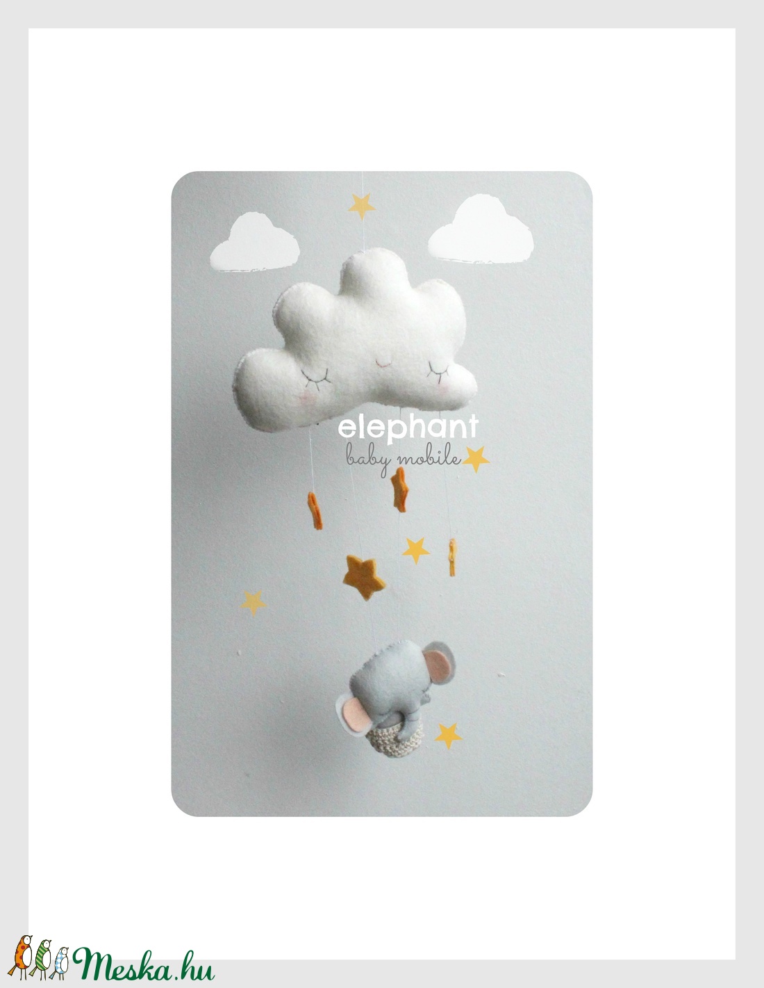 BABAFORGÓ, Elefántos babaszoba, Elefánt, Hőlégballon, Felhő, Kiságyforgó, Babaszoba, Kismama, Babaágy, Csillagok - baba - mama - baba játékok - kiságyforgó - Meska.hu