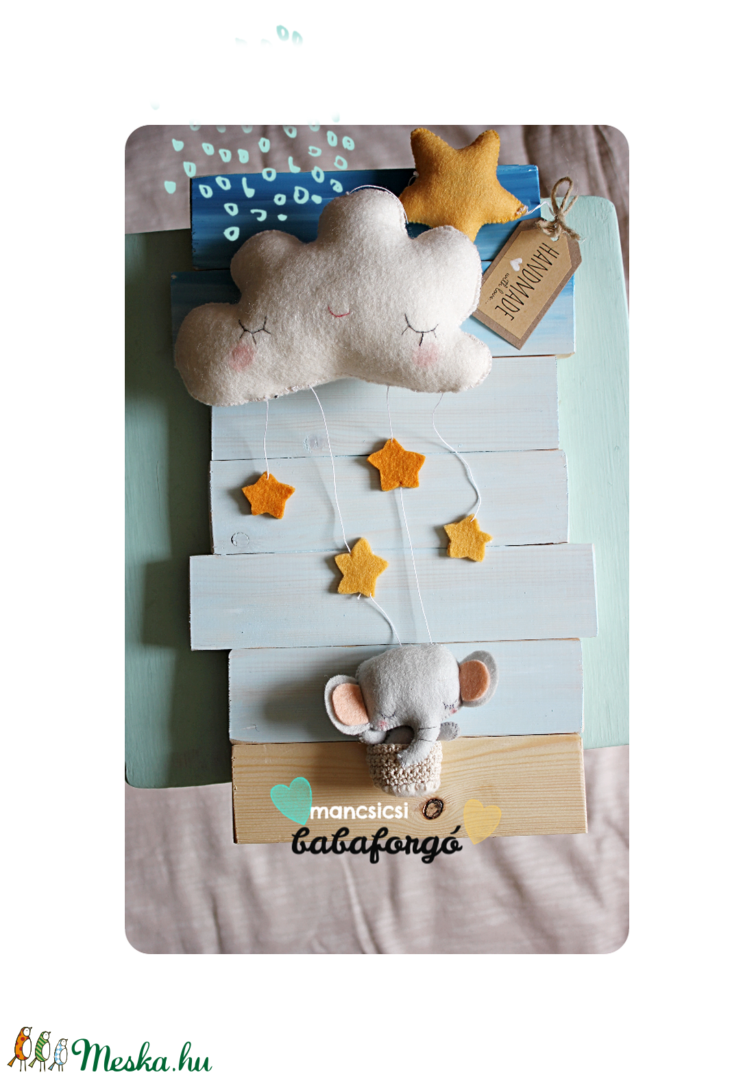 BABAFORGÓ, Elefántos babaszoba, Elefánt, Hőlégballon, Felhő, Kiságyforgó, Babaszoba, Kismama, Babaágy, Csillagok - baba - mama - baba játékok - kiságyforgó - Meska.hu