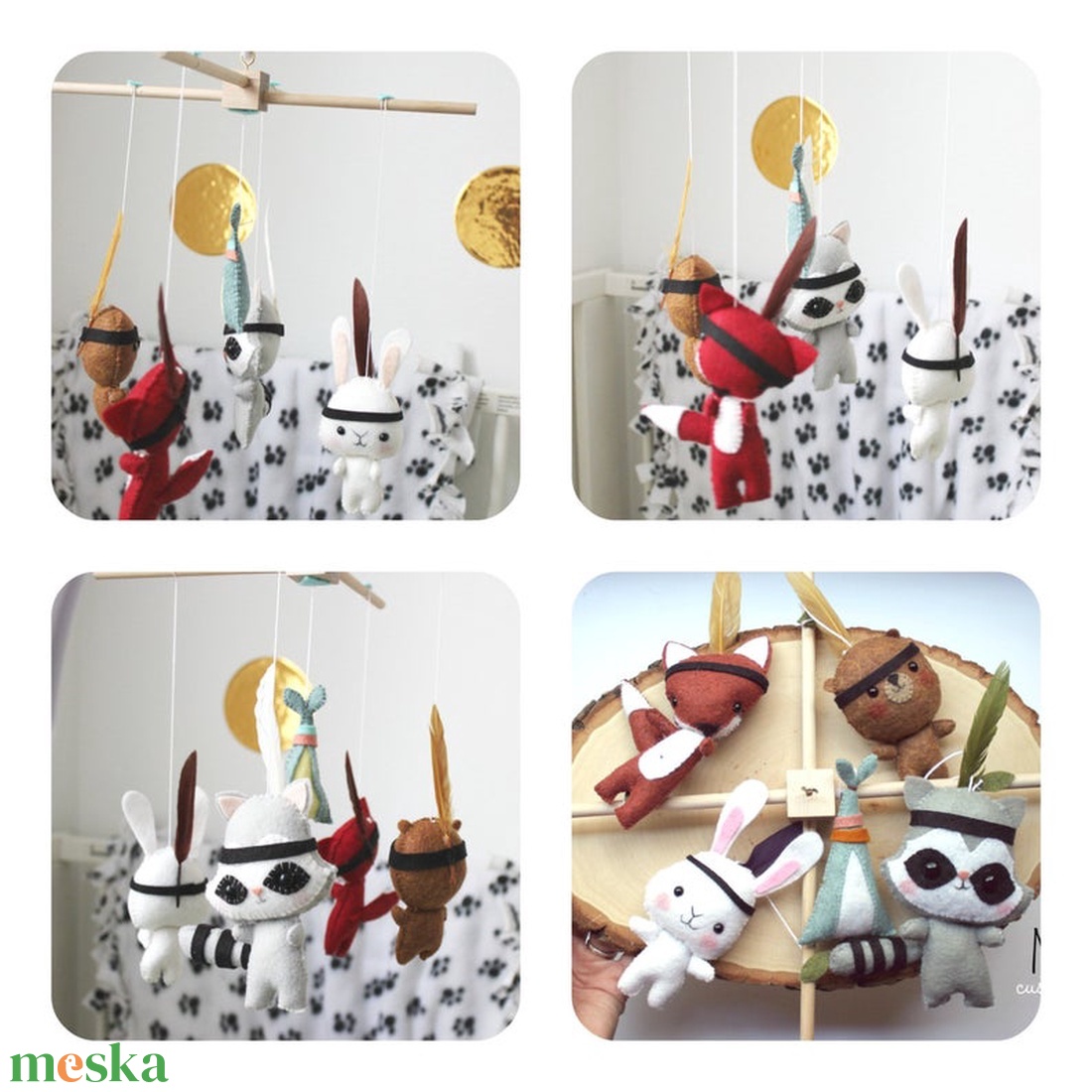Babaforgó, törzsi erdei állatos, babaváró ajándék, babaszoba dekoráció, nyúl - róka - mosómedve - maci - indián sátor  - játék & sport - Meska.hu