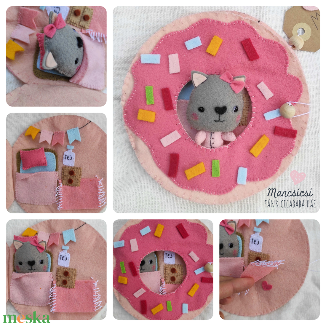 CSENDESKÖNYV, cicababa fánk ház, fánk, cica, baba, kislány, játék, mancsicsi, babaház - játék & sport - készségfejlesztő és logikai játék - készségfejlesztő és logikai játék - Meska.hu