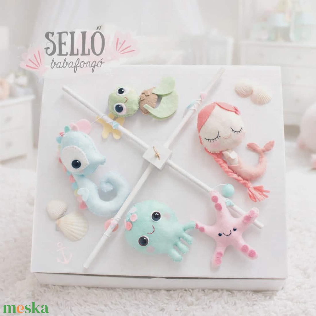 Babaforgó kiságyra � Tengeri motívumok (hableány, polip, csikóhal, teknős) � Kézműves filc mobildísz � Babaváró ajándék - baba - mama - baba játékok - kiságyforgó - Meska.hu