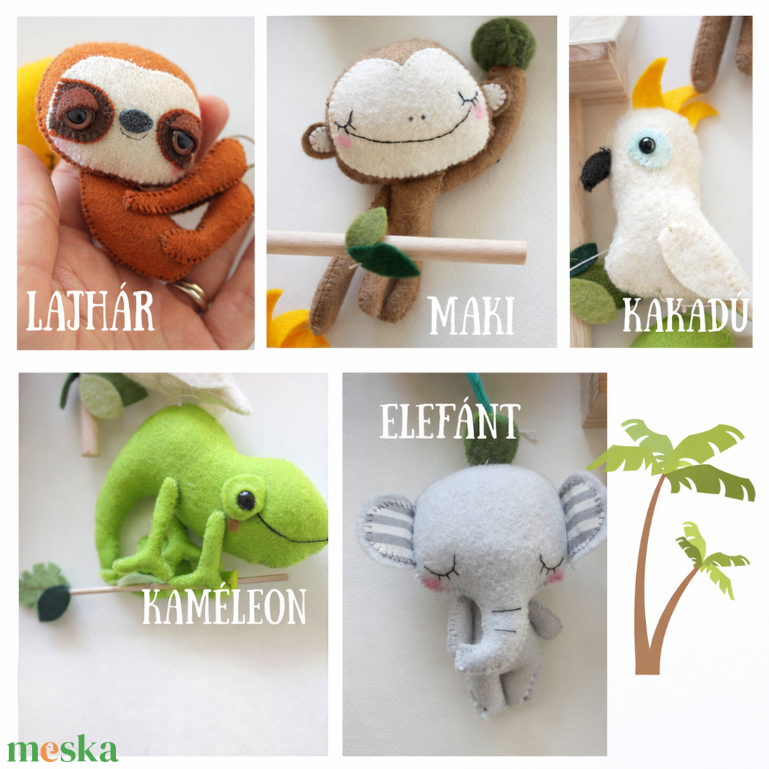 BABAFORGÓ, Dzsungeles, esőerdős babaforgó, lajhár, elefánt, maki, kakadú, kaméleon - baba - mama - baba játékok - kiságyforgó - Meska.hu