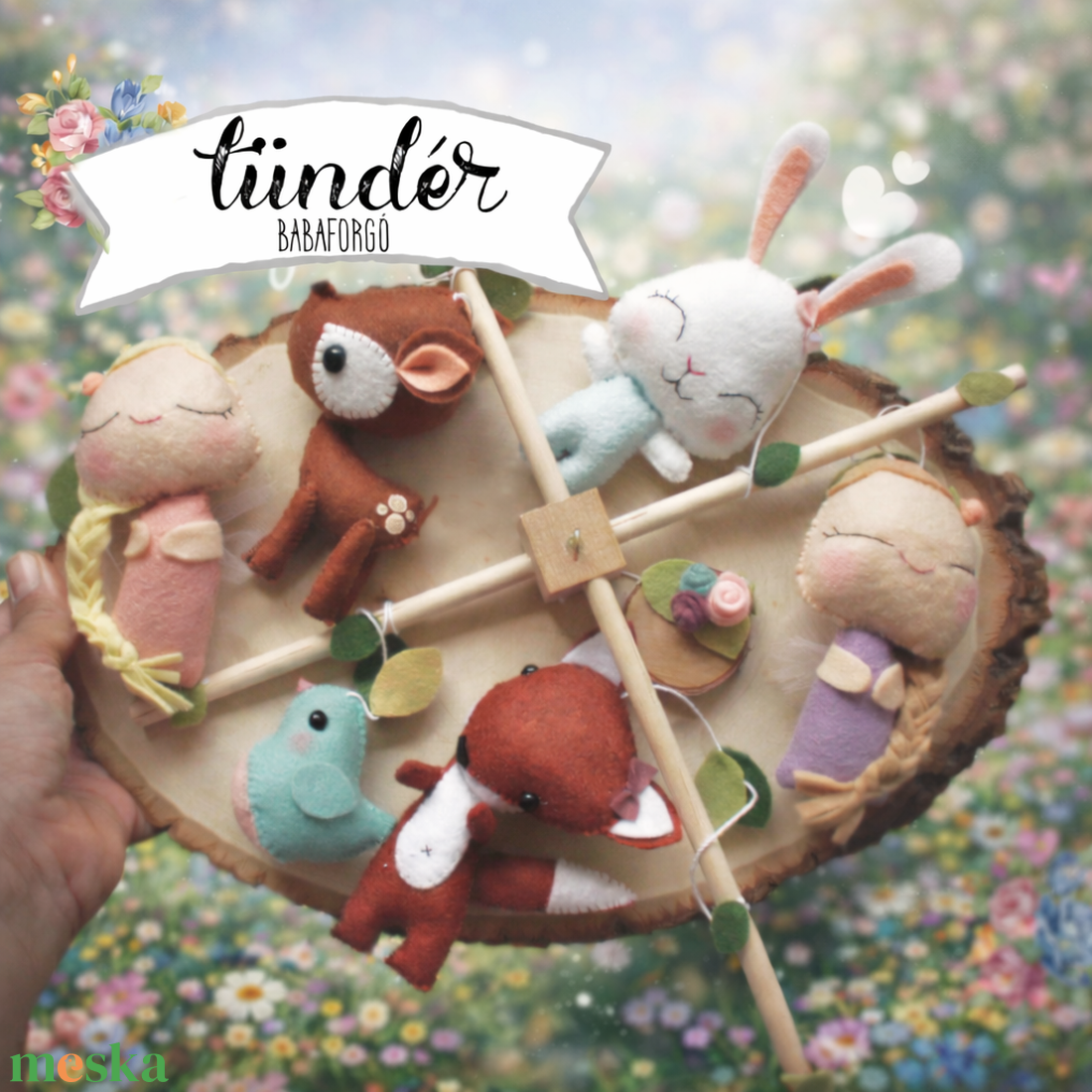 Erdei tündéres babaforgó szarvassal nyuszival és rókával egyenesen Mancsicsi műhelyéből  - baba - mama - baba játékok - kiságyforgó - Meska.hu
