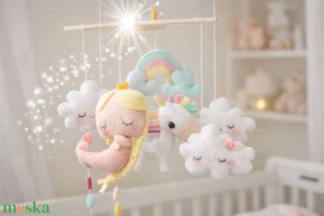 Hercegnős Babaforgó, Unikornis, Egyszarvú, Hercegnő, Kiságy forgó, Kismama, Babaszoba, Lány baba, Babaváró - baba - mama - baba játékok - kiságyforgó - Meska.hu