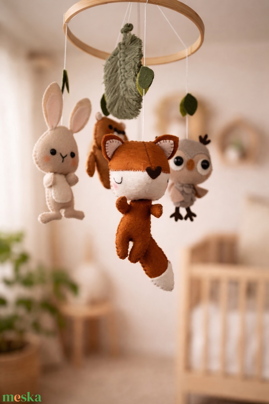 Babaforgó Erdei állatok - Bagoly - Róka - Medve - Nyuszi - Kézműves termék Mancsicsi műhelyéből  - baba - mama - baba játékok - kiságyforgó - Meska.hu