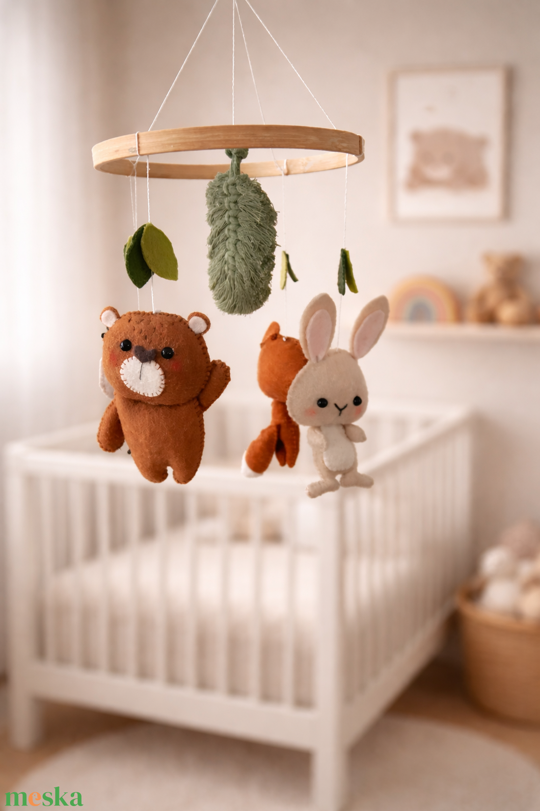 Babaforgó Erdei állatok - Bagoly - Róka - Medve - Nyuszi - Kézműves termék Mancsicsi műhelyéből  - baba - mama - baba játékok - kiságyforgó - Meska.hu