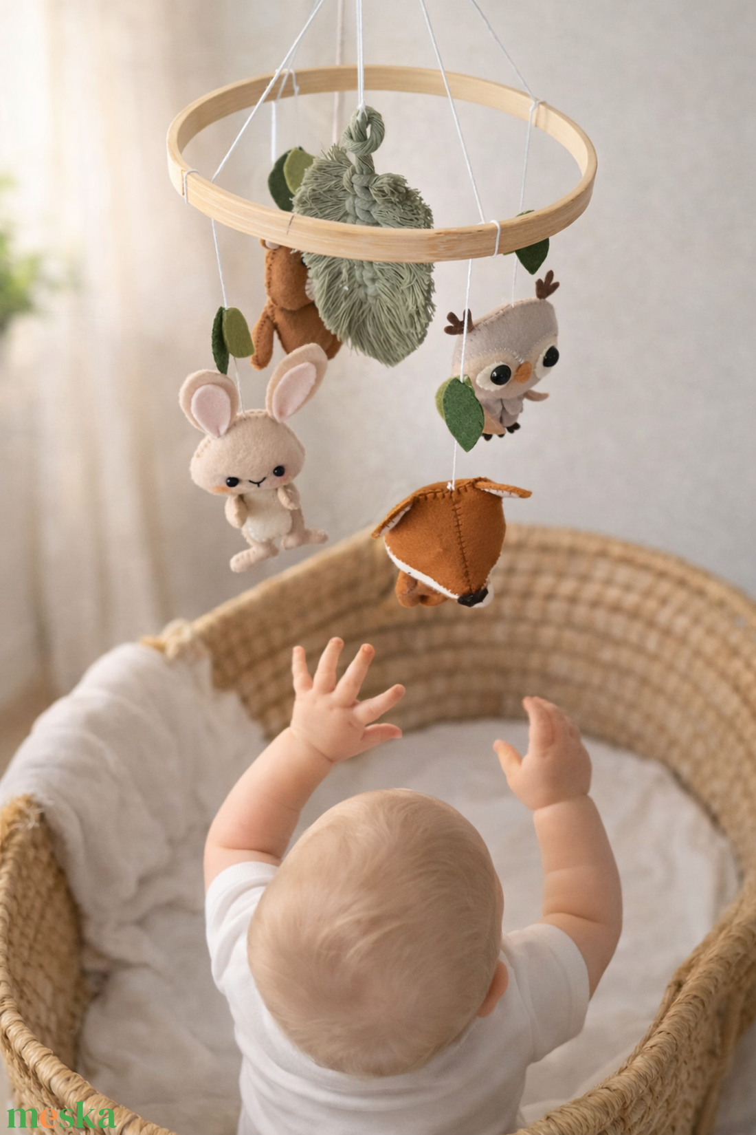 Babaforgó Erdei állatok - Bagoly - Róka - Medve - Nyuszi - Kézműves termék Mancsicsi műhelyéből  - baba - mama - baba játékok - kiságyforgó - Meska.hu