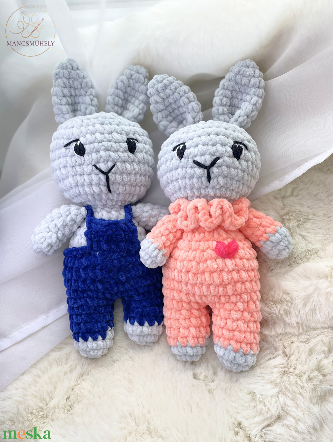 Horgolt nyuszi páros - játék & sport - plüssállat & játékfigura - nyuszi - Meska.hu