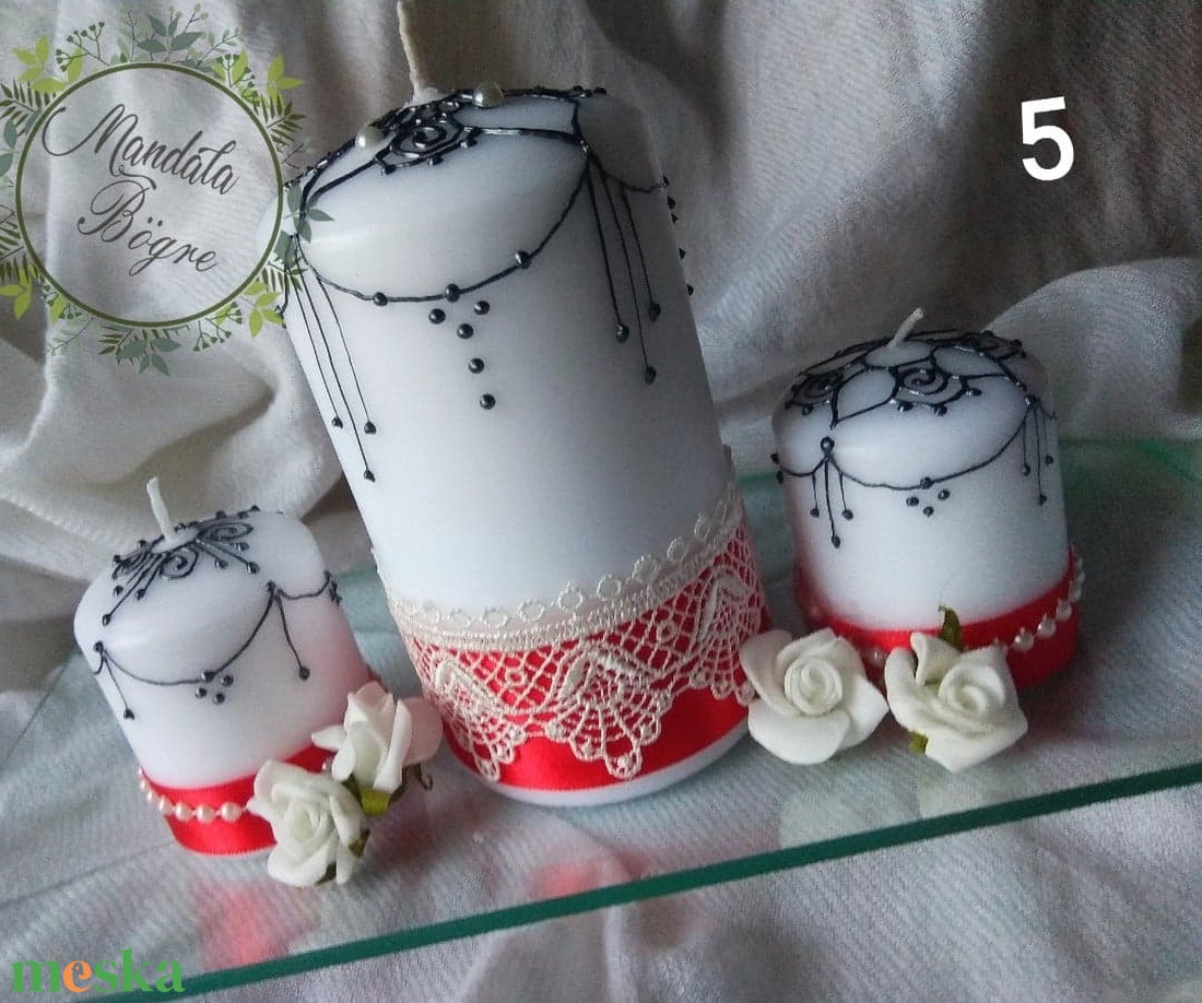 Esküvői gyertya  , Gyertya ceremónia szett piros szalaggal - esküvő - dekoráció - gyertya & gyertyatartó - Meska.hu