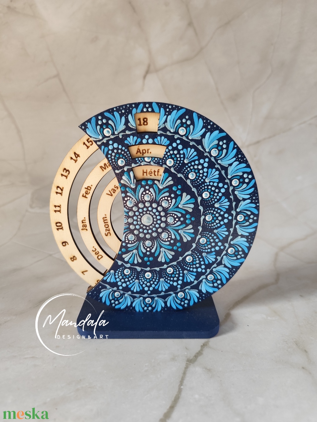Mandala öröknaptár 15 cm, kék árnyalatokban  - otthon & életmód - dekoráció - fali és függő dekoráció - falinaptár & öröknaptár - Meska.hu