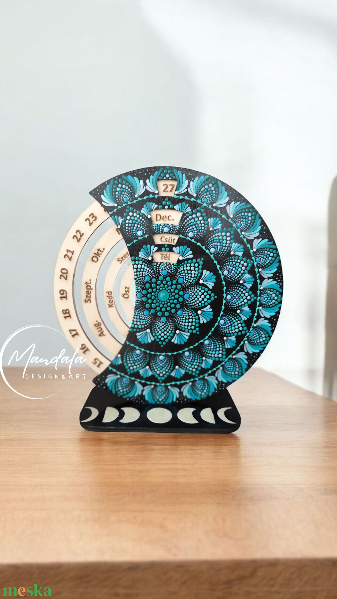 Mandala öröknaptár 27 cm-es, egyedi színekben Holdfázisokkal - otthon & életmód - dekoráció - fali és függő dekoráció - falinaptár & öröknaptár - Meska.hu