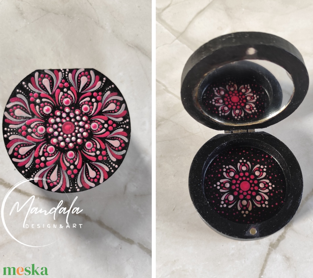 Mandala mintás ékszertartó dobozka tükörrel rózsaszín - ékszer - ékszertartó - ékszerdoboz - Meska.hu