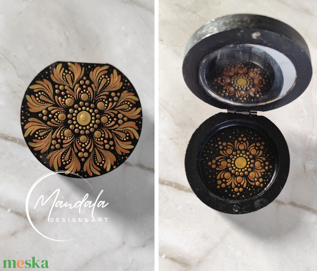 Mandala mintás ékszertartó dobozka tükörrel arany színekben - ékszer - ékszertartó - ékszerdoboz - Meska.hu