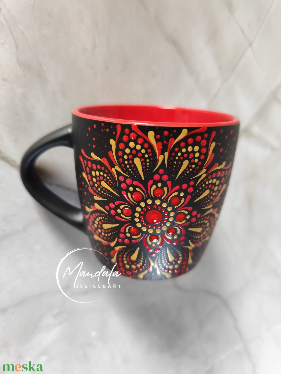 Kézzel festett mandala teásbögre egyedi porcelán bögre bordó arany  - otthon & életmód - konyhafelszerelés, tálalás - tálalás - teás- és kávés pohár, készlet - Meska.hu