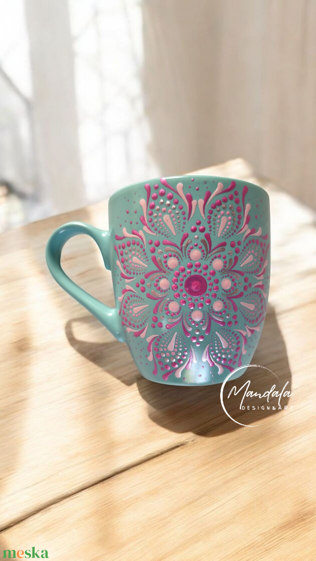 Kézzel festett mandala teásbögre, egyedi porcelán bögre magenta  - otthon & életmód - konyhafelszerelés, tálalás - tálalás - teás- és kávés pohár, készlet - Meska.hu
