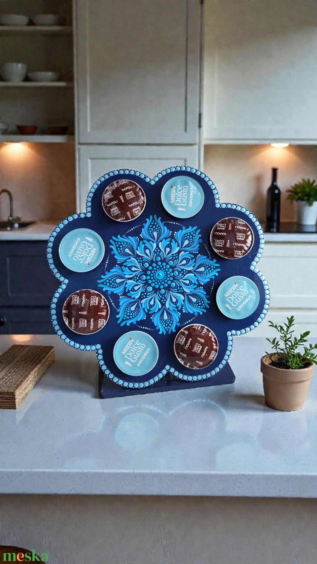 Kézzel készített fa kávékapszula tartó állvány mandala mintával, Egyedi konyhai dekoráció - otthon & életmód - konyhafelszerelés, tálalás - konyhai tárolás - tea & kávé tárolás - Meska.hu