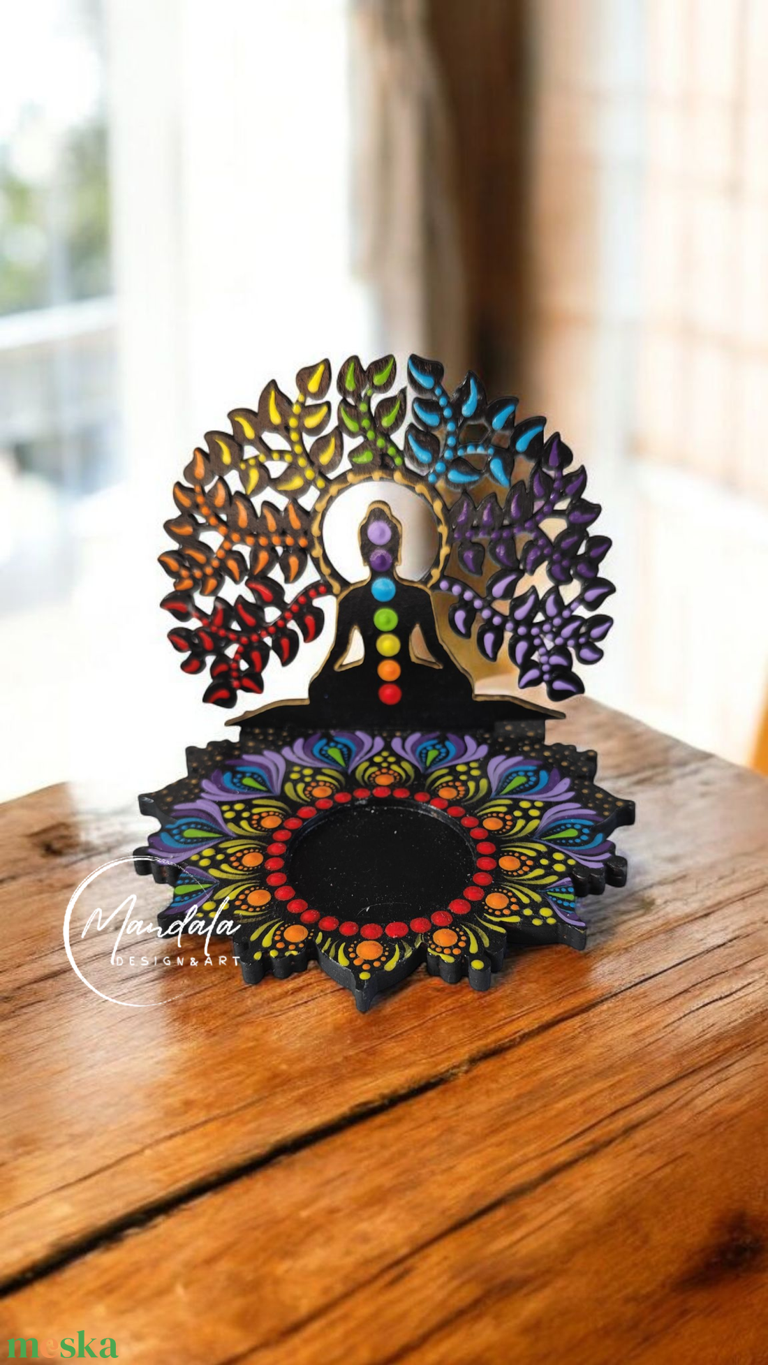 Buddha árnyékmécses életfával csakra színekben  - otthon & életmód - gyertya, illat, aroma - mécses és mécsestartó - Meska.hu