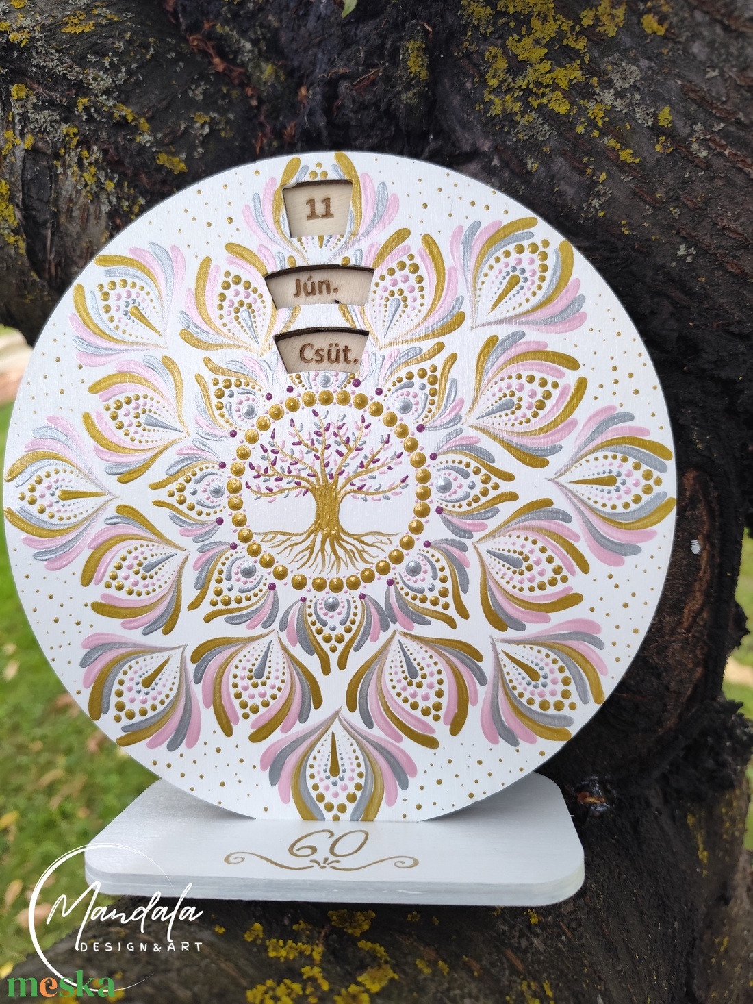 Öröknaptár életfával mandala mintával fehér, arany, rózsaszín, ezüst  - otthon & életmód - dekoráció - fali és függő dekoráció - falinaptár & öröknaptár - Meska.hu