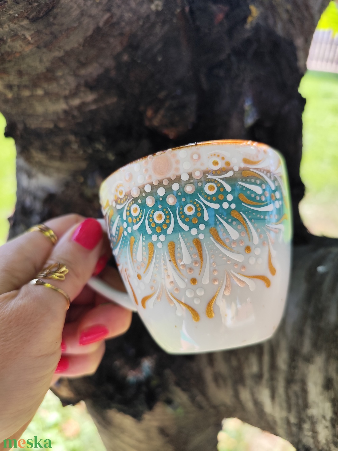 Cappuccino bögre mandala mintával  - otthon & életmód - konyhafelszerelés, tálalás - tálalás - bögre & csésze - Meska.hu