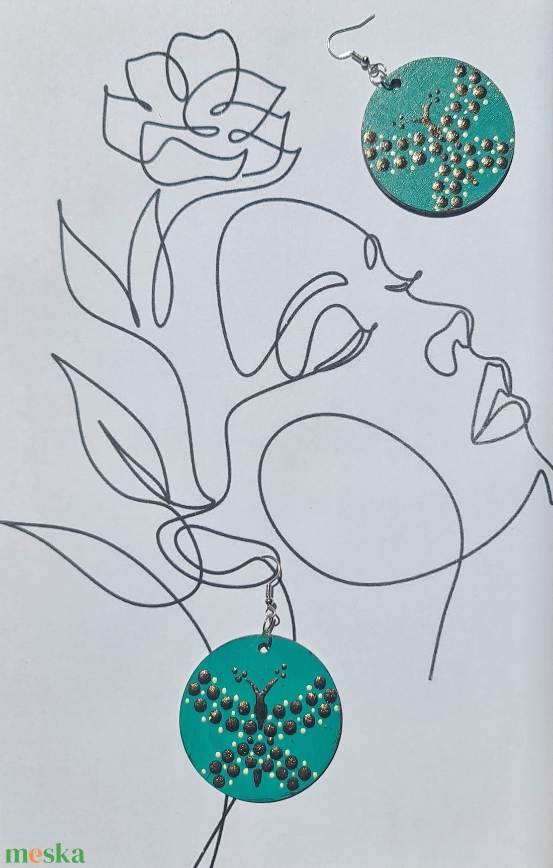 Mandala pontozott fa-akril fülbevaló 5cm hand made egyedi új (I) - ékszer - fülbevaló - lógós kerek fülbevaló - Meska.hu