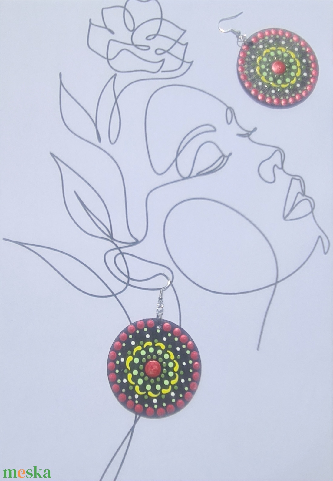 Mandala pontozott fa-akril fülbevaló 5cm hand made egyedi új (II) - ékszer - fülbevaló - lógós kerek fülbevaló - Meska.hu