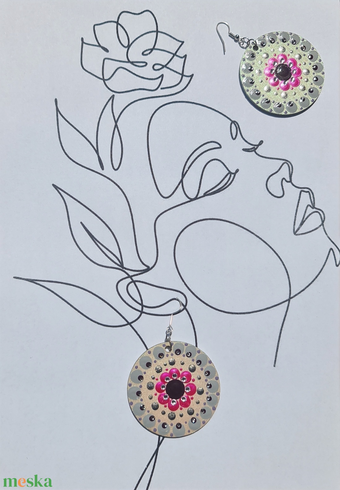 Mandala pontozott fa-akril fülbevaló 5cm hand made egyedi új (III) - ékszer - fülbevaló - lógós kerek fülbevaló - Meska.hu