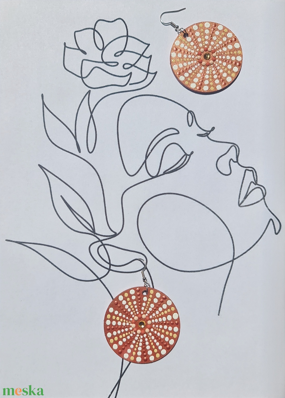 Mandala pontozott fa-akril fülbevaló 5cm hand made egyedi új (IV) - ékszer - fülbevaló - lógós kerek fülbevaló - Meska.hu