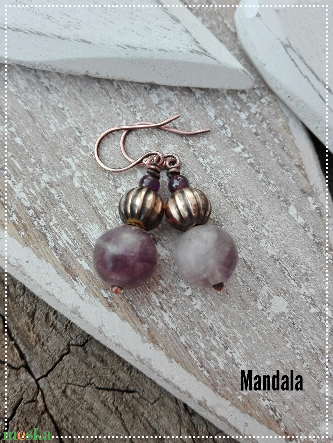 Fluorit réz fülbevaló - ékszer - fülbevaló - lógó fülbevaló - Meska.hu