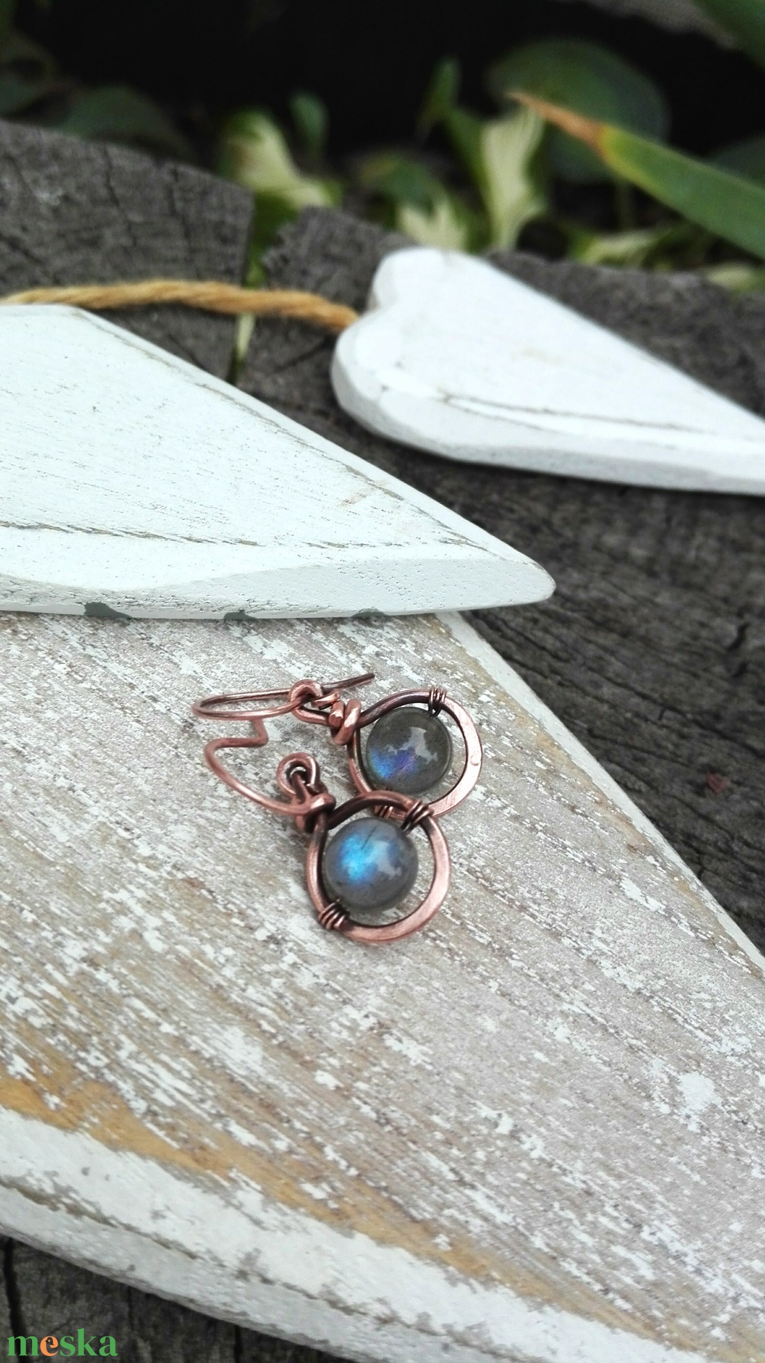 Labradorit réz  fülbevaló - ékszer - fülbevaló - lógó fülbevaló - Meska.hu