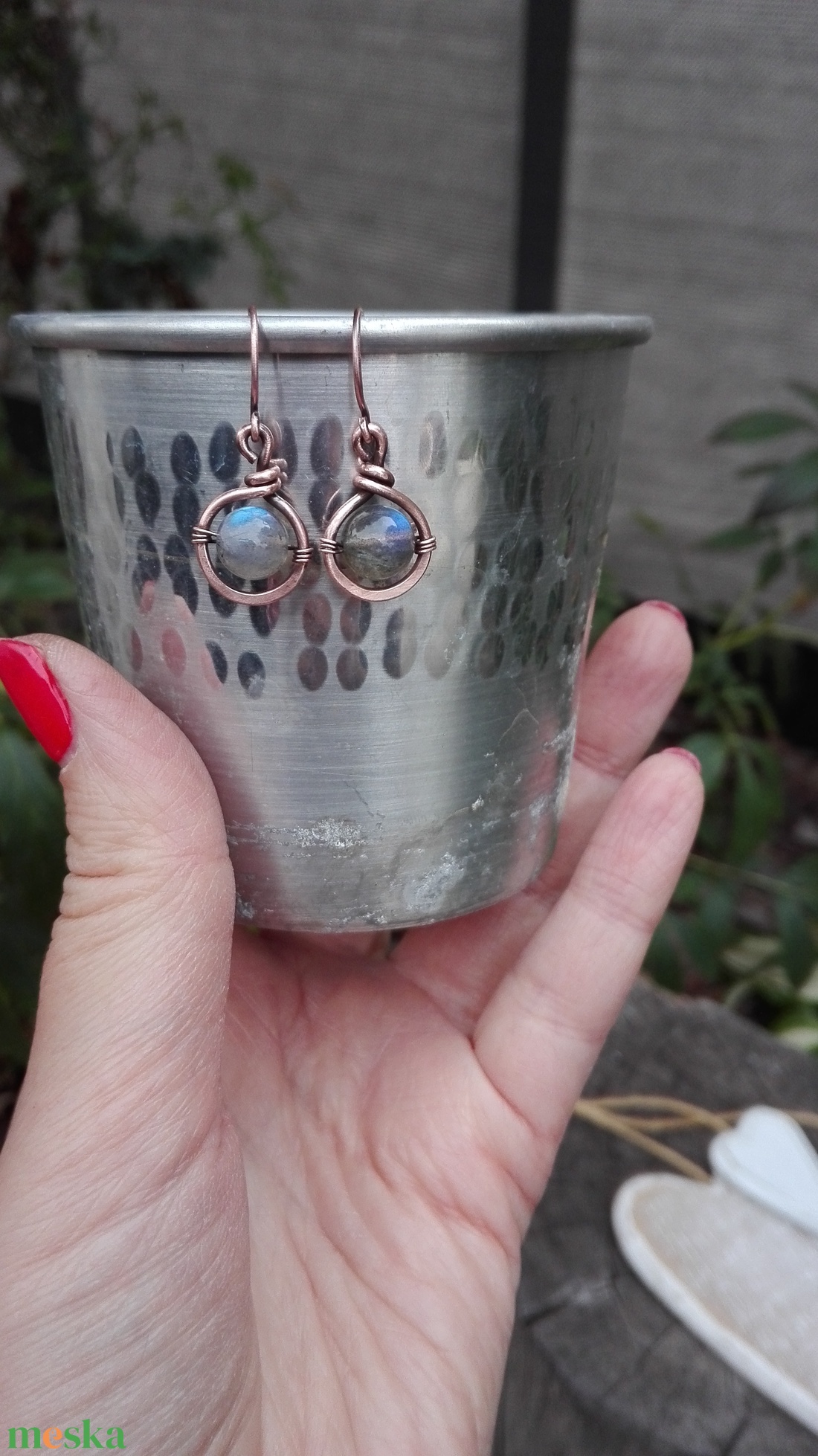 Labradorit réz  fülbevaló - ékszer - fülbevaló - lógó fülbevaló - Meska.hu