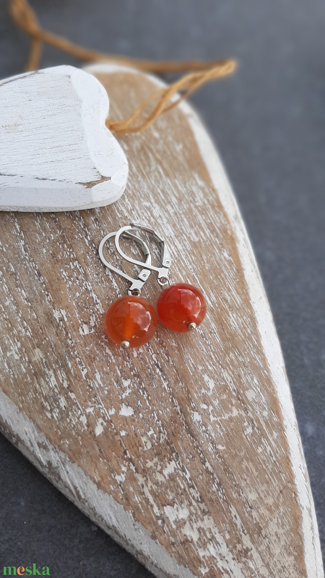 Karneol ásvány fülbevaló - ékszer - fülbevaló - lógó fülbevaló - Meska.hu