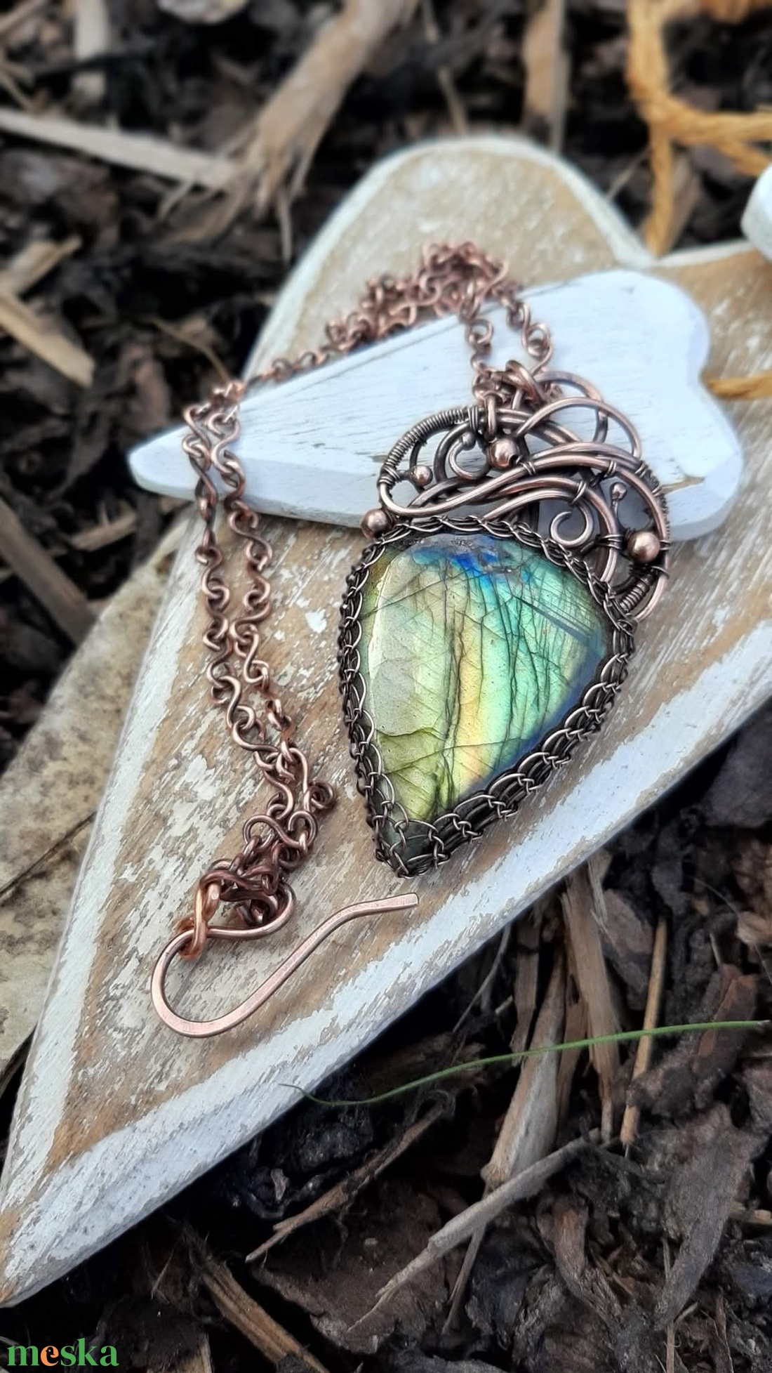 Természet - labradorit réz nyaklánc - ékszer - nyaklánc - medálos nyaklánc - Meska.hu