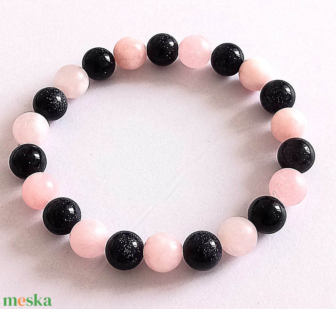 Kék homokkő és rózsakvarc - ékszer - karkötő - gyöngyös karkötő - Meska.hu