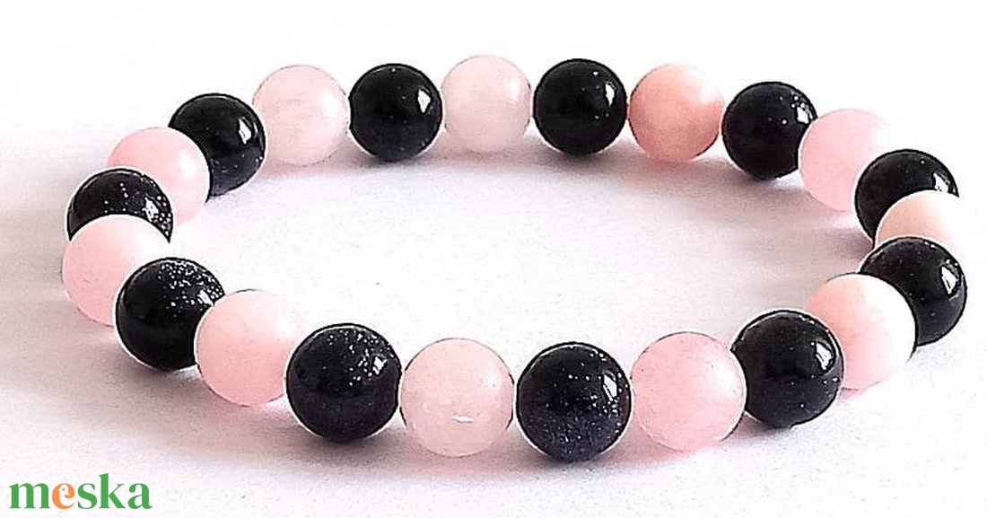 Kék homokkő és rózsakvarc - ékszer - karkötő - gyöngyös karkötő - Meska.hu