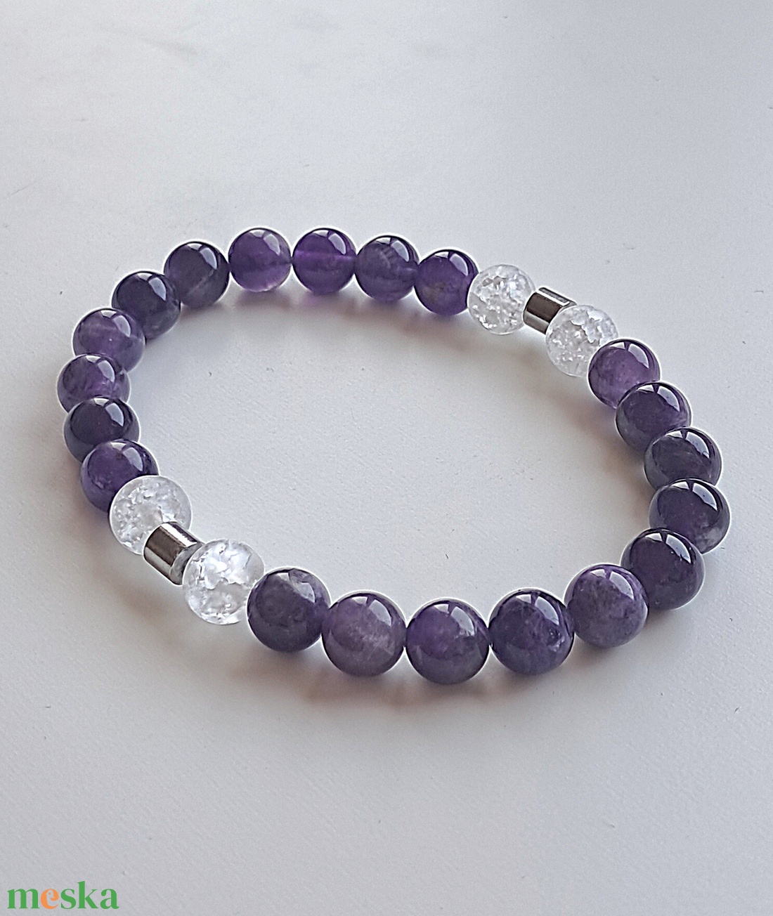 Ametiszt-hegyikristály karkötő - ékszer - karkötő - ásványkarkötő - Meska.hu