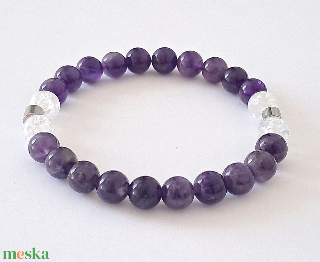 Ametiszt-hegyikristály karkötő - ékszer - karkötő - ásványkarkötő - Meska.hu