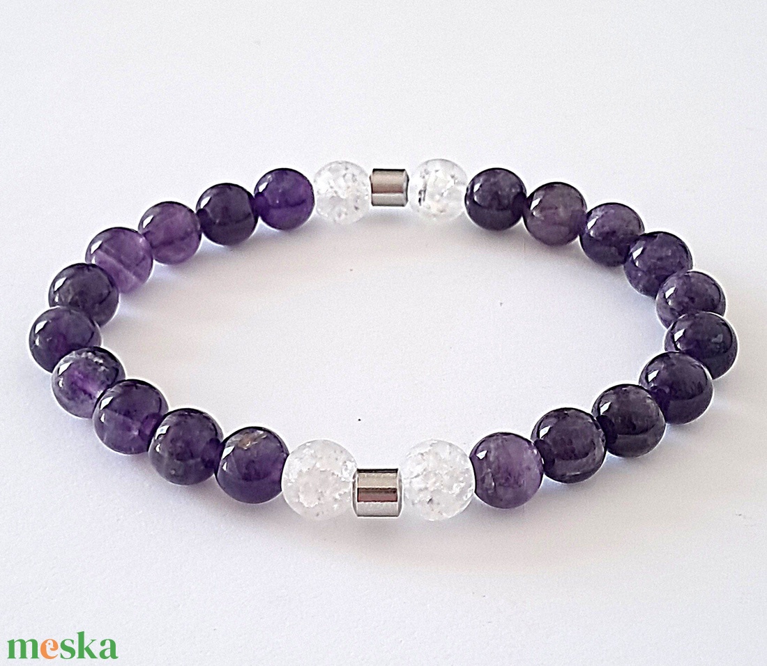 Ametiszt-hegyikristály karkötő - ékszer - karkötő - ásványkarkötő - Meska.hu