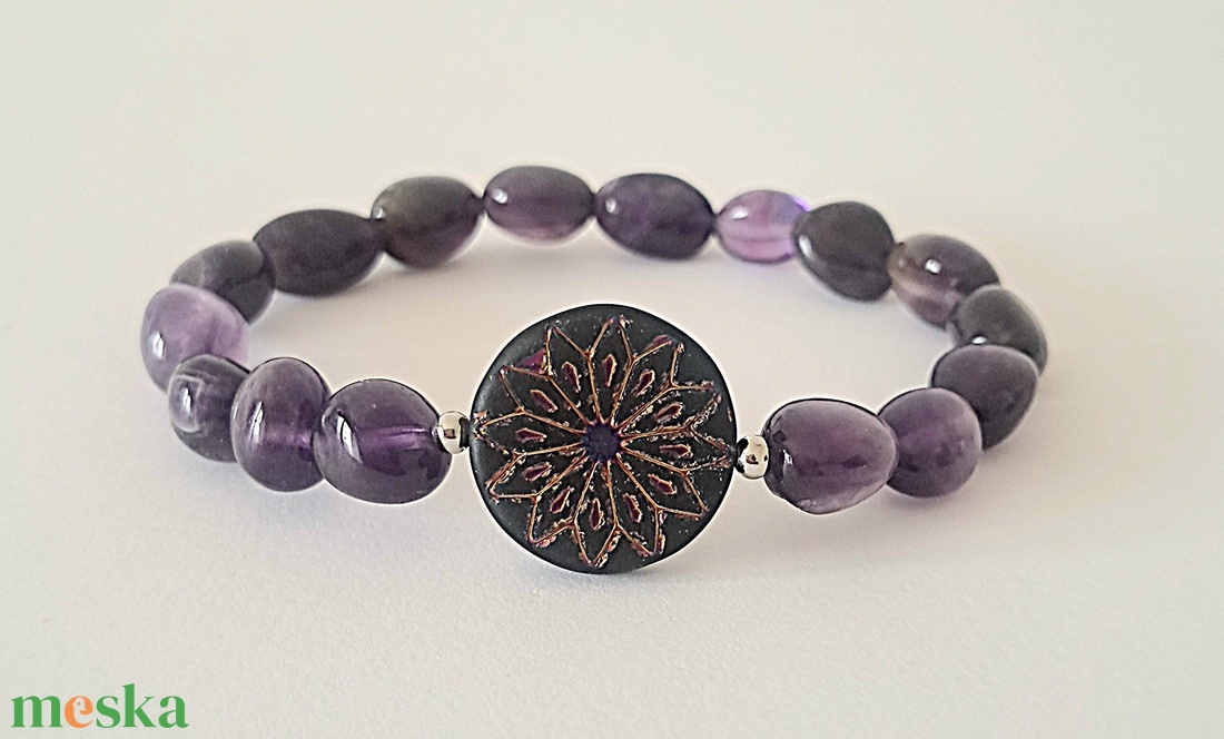 Ametiszt karkötő - ékszer - karkötő - ásványkarkötő - Meska.hu