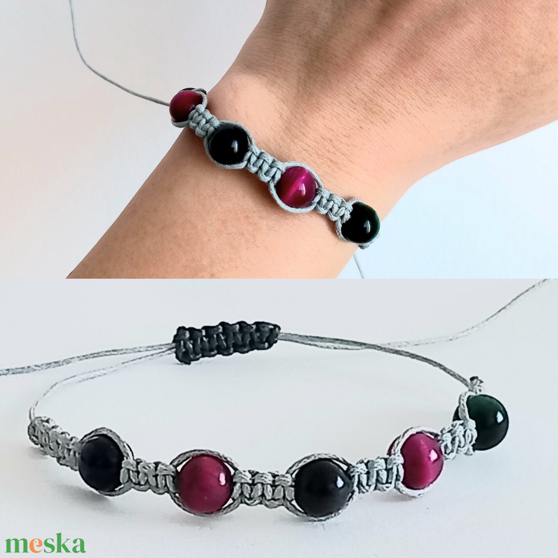 Makramé karkötő - ékszer - karkötő - bogyós karkötő - Meska.hu