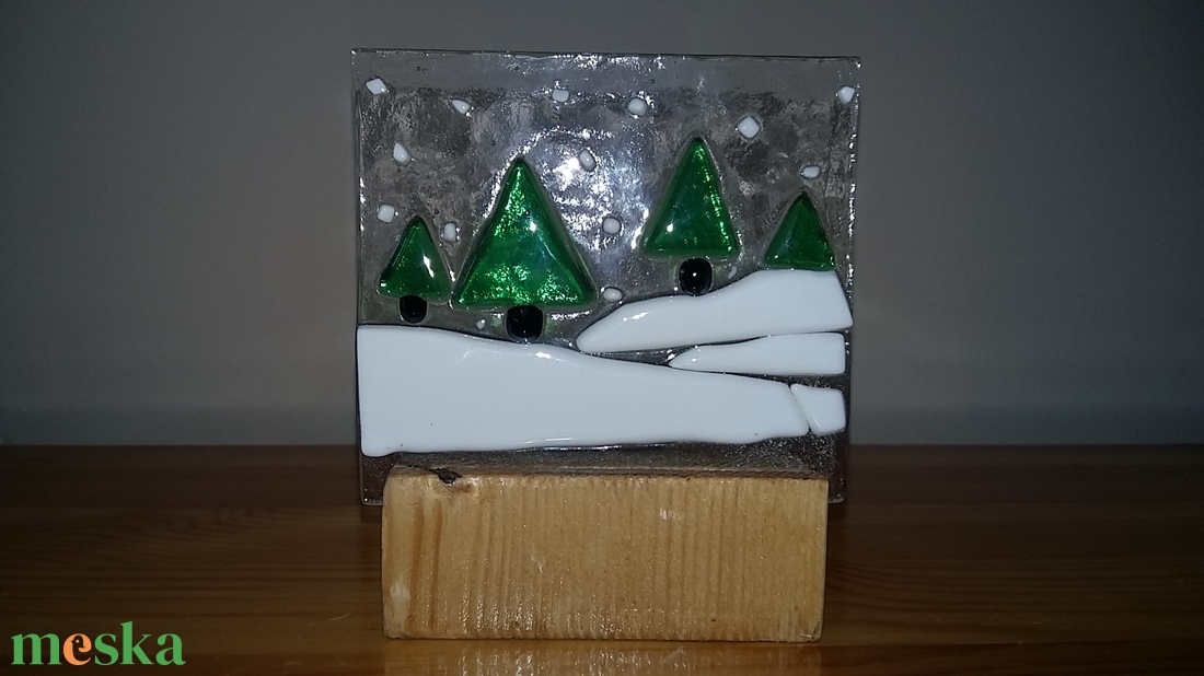 Fenyős havas táj mécsestartó - karácsony - karácsonyi lakásdekoráció - karácsonyi illatgyertya, mécses - Meska.hu